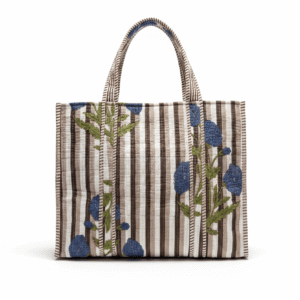 Striped blue floral tote