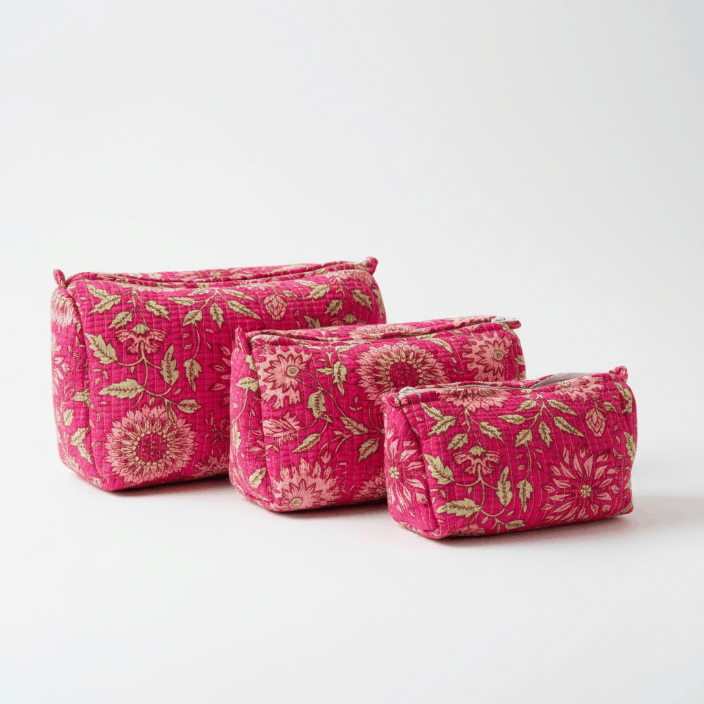 Small summer pink floral essential pouch